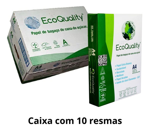 Caixa 10 Pacotes Papel Sulfite Branco A4 Ecológico Ecoquality