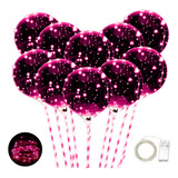 10 Globos Burbuja Cristal Led Rosa Palitos Porta Globos 