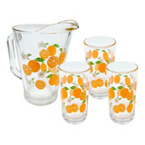 Juego De 4 Vasos 1 Jarra De Vidrio Con Diseño Naranjas Crisa