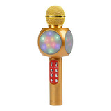 Microfone Caixa De Som Spaker Karaokê Cor Dourado