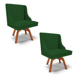 Kit 2 Cadeira Estofada Base Giratória Lia Veludo Verde Luxo