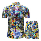 Camiseta De Playa De Manga Corta Con Botones Estampados Para