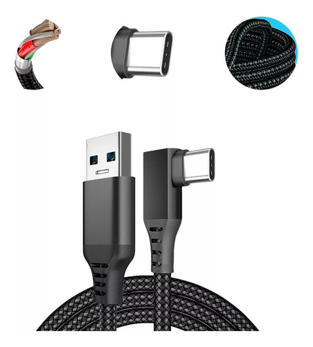 Cabo Para Oculus Quest 1 E 2 Usb-a/usb-c 5 Metros