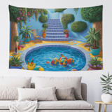 Adanti Flamingo And Swimming Pool Print Tapestry Decorative.