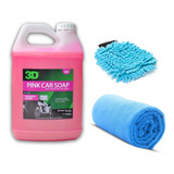 3d Pink Car Soap Shampoo 4lts + Manopla + Microfibra Secado