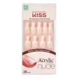 Uñas Postizas Kiss Acrylic French Kan01 Nude Breathtaking Liso X28 Cuadrada Regular