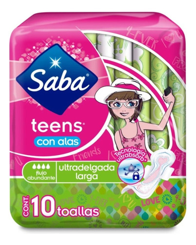 Toallas Femeninas Saba Teens Ultradelgada Larga Con Alas