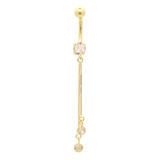 Piercing De Umbigo Ouro 18k Zirc. Redonda Com Corrente