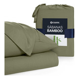 Sábanas Matrimonial De Bambú Esquimal Ultra Suaves Y Frescas Color Verde Olivo