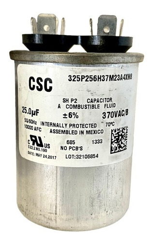 Capacitor Trabajo 25uf Mfd 370v Bote Aluminio Condensador 25