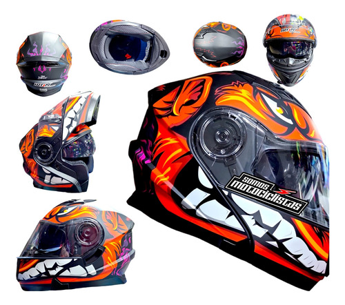 Casco Iron Racing Abatible Naranja Certificado Dot Dob Visor