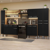 Armário De Cozinha Completa Modulada 325cm Rp Madesa Emilly 05 Cor Rustic/preto Grem3250057k