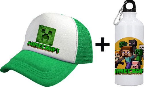 Pack Jockey De Malla Y Botella Aluminio Minecraft Rostro