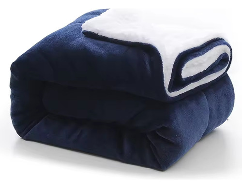 Cobija Sherpa Ovejera Cama Doble 190x220cm Azul Oscuro Liso