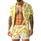 Conjunto De Hombre Con Estampado Premium De Ropa De Playa A