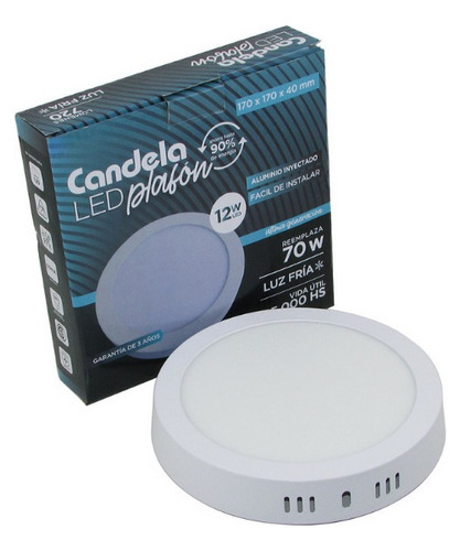 Plafón Led Base Redondo 12w Candela Luz Fría