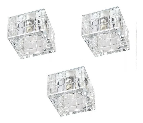 Kit 3 Spot Cristal K9 Embutir Quadrado 7cm Sala Ac974