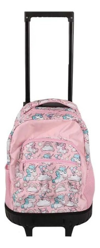 Mochila Carrito Nena Con Ruedas Grande 50x32 Unicornio Rosa