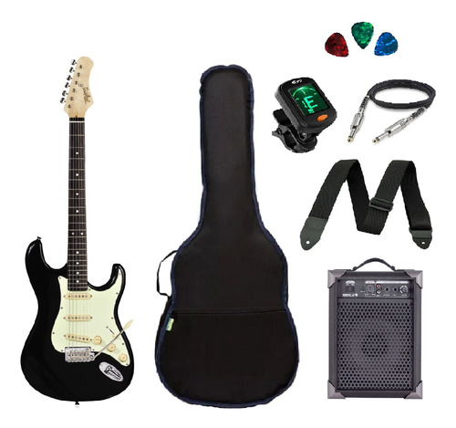 Kit Guitarra Tagima Strato T635 Preta Caixa Amplificada