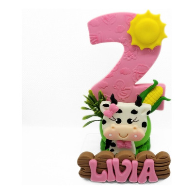 Vela Personalizada Fazendinha Rosa Em Biscuit 1 A 9 Anos