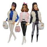 Conjunto Roupa Barbie Luxo Casaco +  Botas + Óculos + Bolsa