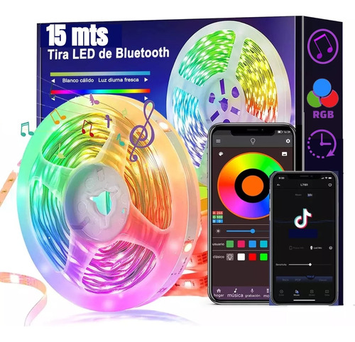 Cinta Led Rgb Bluetooth 15mts Luces Control Tv Hogar Música 