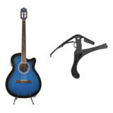 Kit Violão Land Eletrico Nylon Azul Lw-n-40e Bl + Capotraste