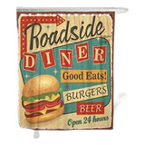 Cortina Ducha Vintage Roadside Diner Metal Sign Burger
