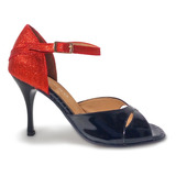 Zapatos De Baile, Tango, Salsa, 8,5cm Negro Y Glitter Rojo
