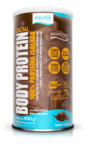 Body Protein Equaliv 600g Cacau. Sabor Cacau