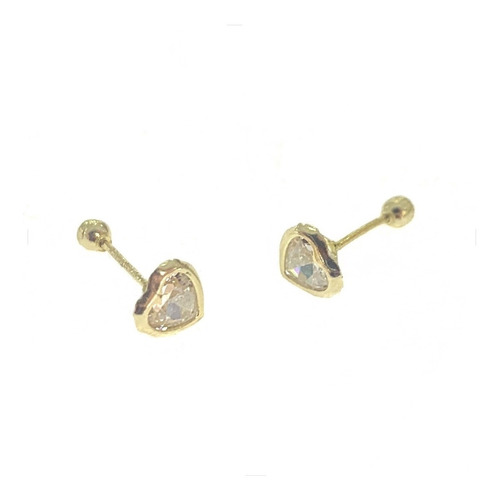 Arete Broquel Bisel Corazon 5mm Oro 14k Kt / Niña Mujer