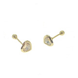 Arete Broquel Bisel Corazon 5mm Oro 14k Kt / Niña Mujer