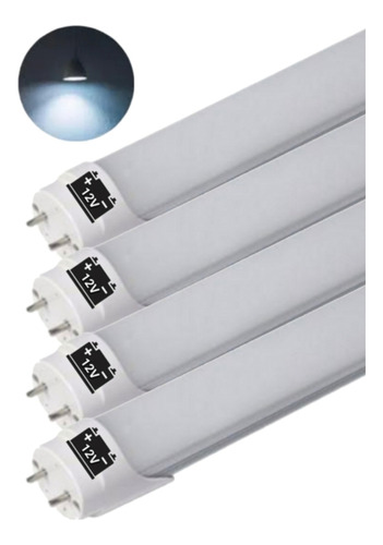 4 Lampada Tubular Led T8 7w 40cm Branco Frio 6500k 12 Volts