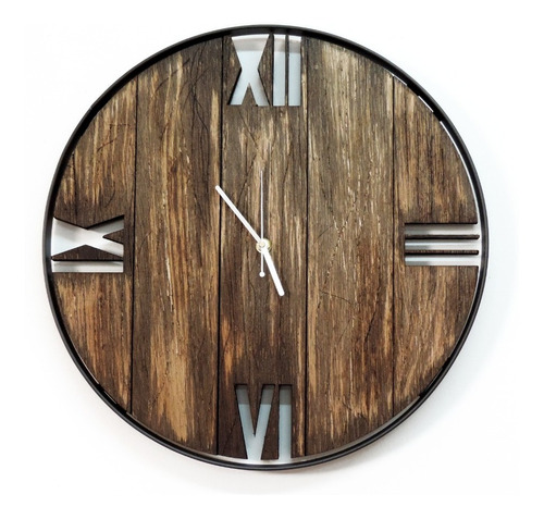 Reloj Pared Rústico, 40cm Madera Y Hierro, Somos Fabricantes