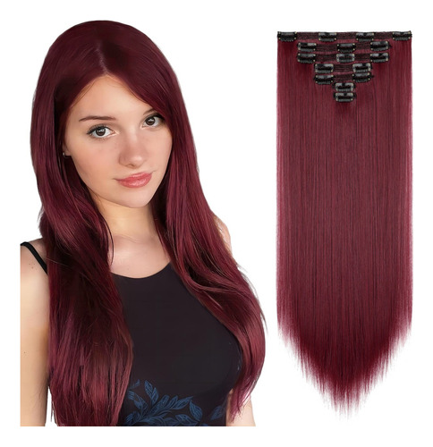 60cm Extensiones De Cabello Con Clip, 7 Piezas, Cabeza