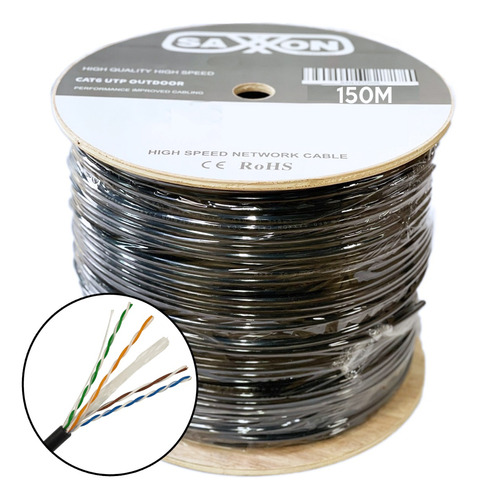 Cable Utp 100% Cobre Saxxon Cat6 Negro Exterior 150 M  Awg23