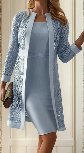 2025 Conjunto De Dos Piezas Con Vestido Tipo Cárdigan De