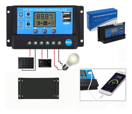 Controlador De Carga Solar Inteligente Home Auto 12v 24v-60a