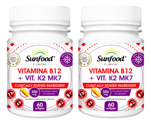  Kit 2 - Vitamina B12 + Vitamina K2 - Mk7 - Sunfood Clinical