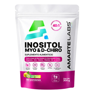 Amarte Labs Inositol Myo + D-Chiro 40:1 4.2g | Fórmula Más Completa para SOP, Hormonas y Fertilidad | Magnesio + Zinc + CoQ10 + Vit D3 | Sabor Lima Limón | 60 Porciones | Meses sin interés