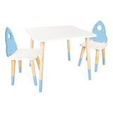 Kit Mesa E Cadeiras Infantil Mdf - Foguete - Azul Claro