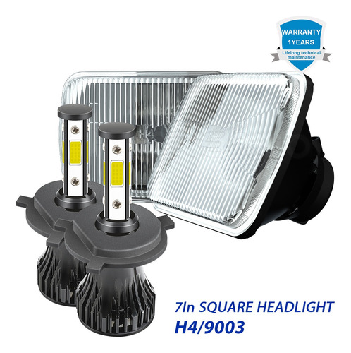 Carcasa De Faro Cuadrada De 7 Pulgadas,9003/h4 Led Faros