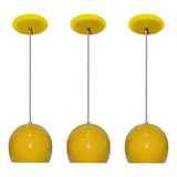 03 Luminarias Pendentes Coloridos Modelo Bolinha - Balcão Cor Amarelo 110v/220v (bivolt)