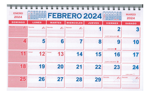 Calendario Organizador Mensual 2024 Espiral De 35 X 22 Cm