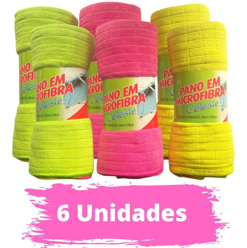 6 Unidades De Pano De Chão Microfibra Piso Melhor 48 X 58cm