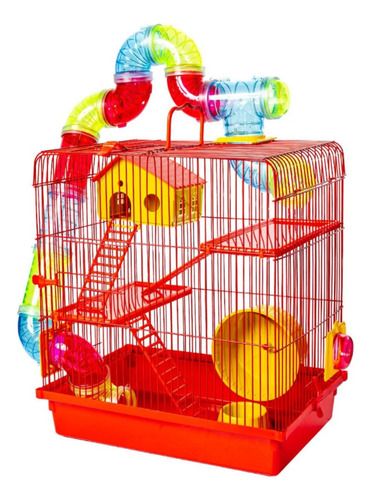 Gaiola 3 Andares Tubo Hamster Super Luxo Comedouro Casinha Cor Vermelho