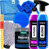 Kit Para Lavar Moto Shampoo Cera Blend Luva Pano Vonixx