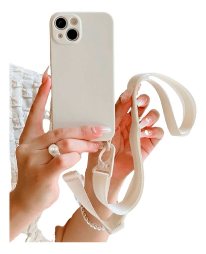 Capa Capinha Creme Alça Cordão Para iPhone Lançamento