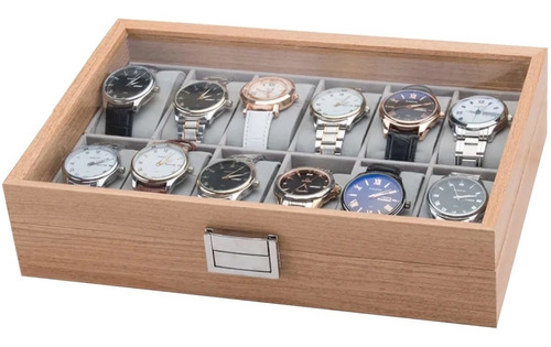 Caja En Madera Clara Para Organizar 12 Relojes Con Almohadas