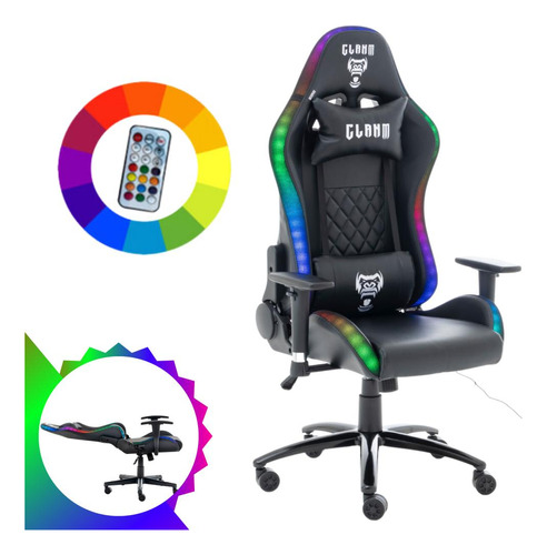 Cadeira Gamer Giratória Com Inclinação Luzes Led Rgb Clanm